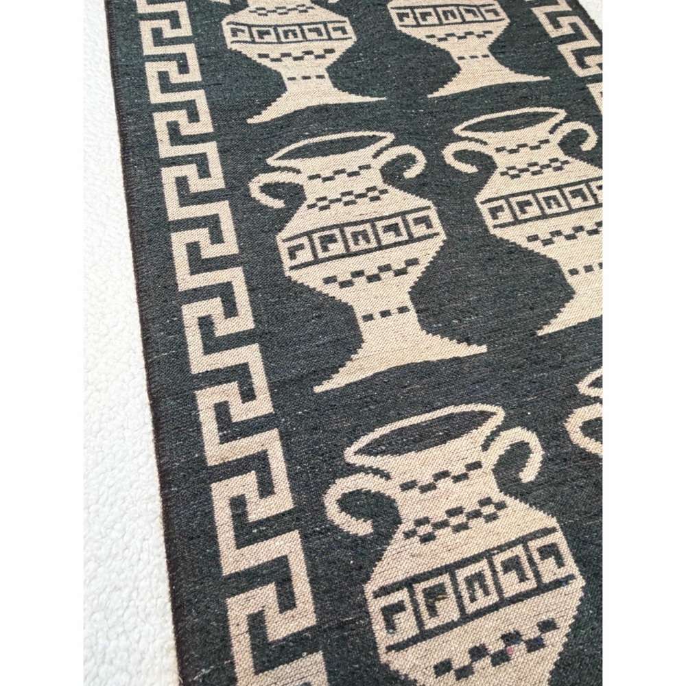 Tan/Black Woven Wall Tapestry with Greek Vase Design - Picture 10 of 12